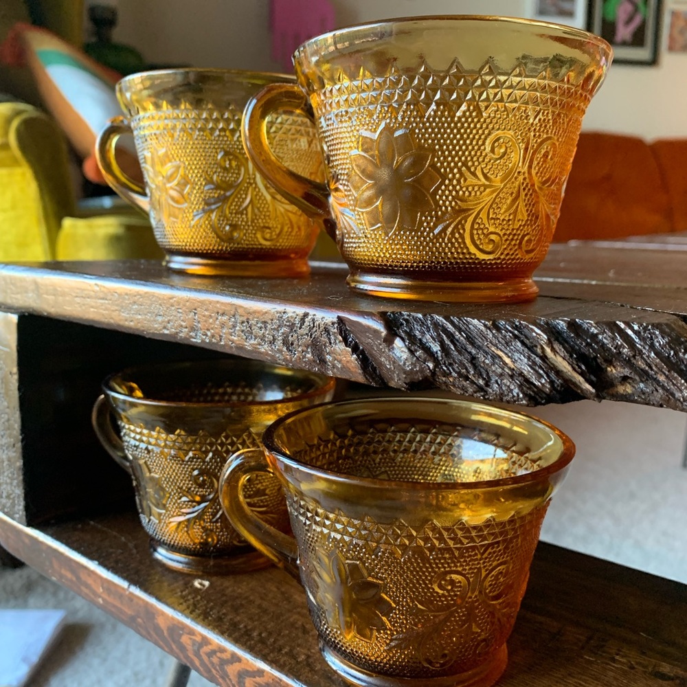 Vintage Amber Indiana Glass Teacups